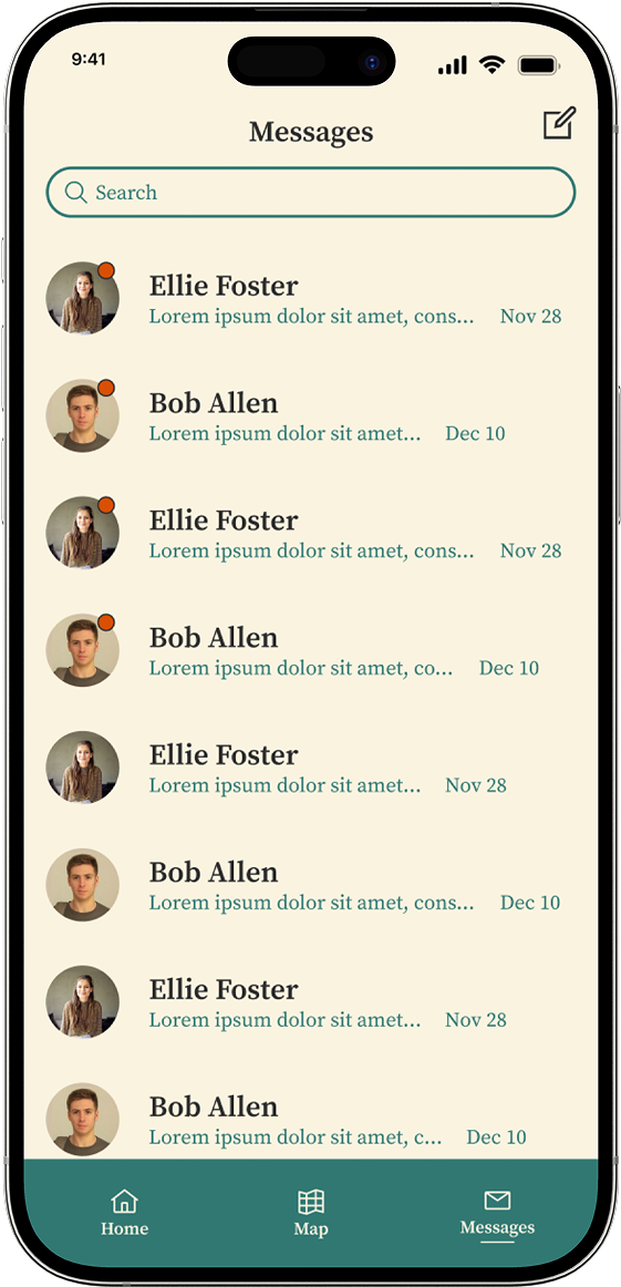 Finders Keepers messaging interface