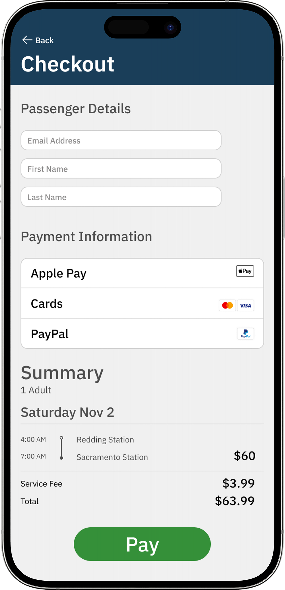 Greyhound checkout screen