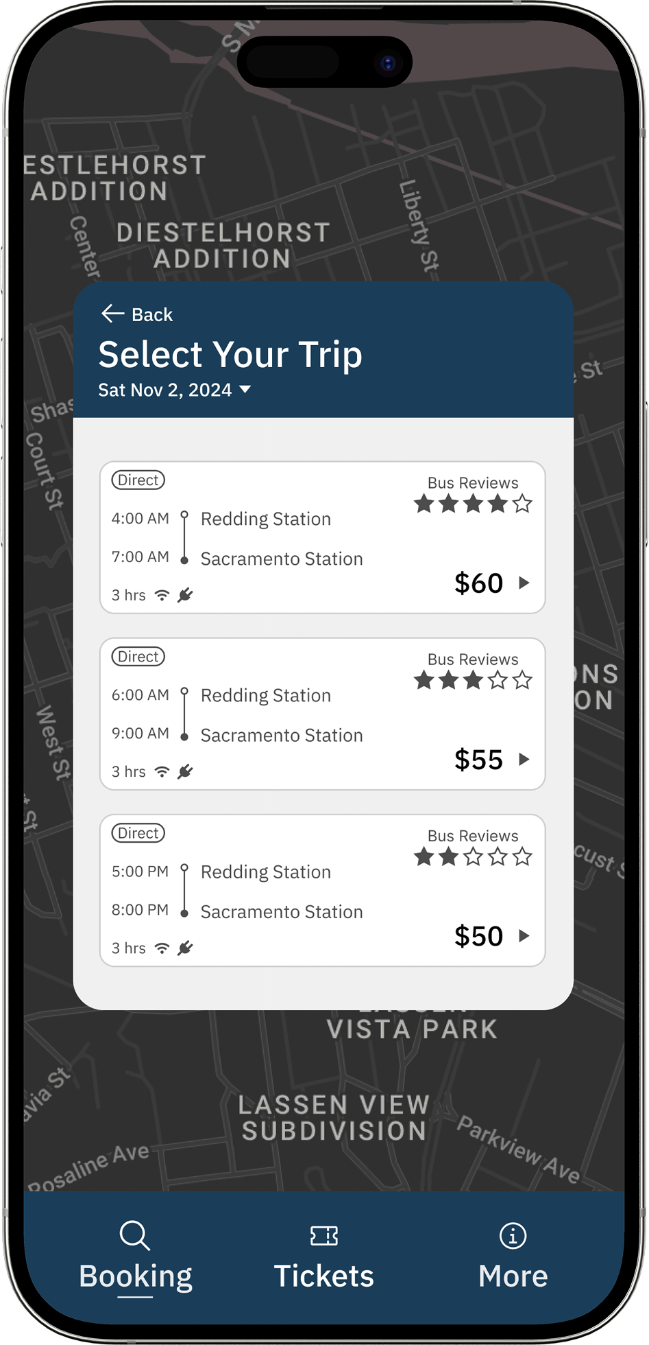 Greyhound search results screen