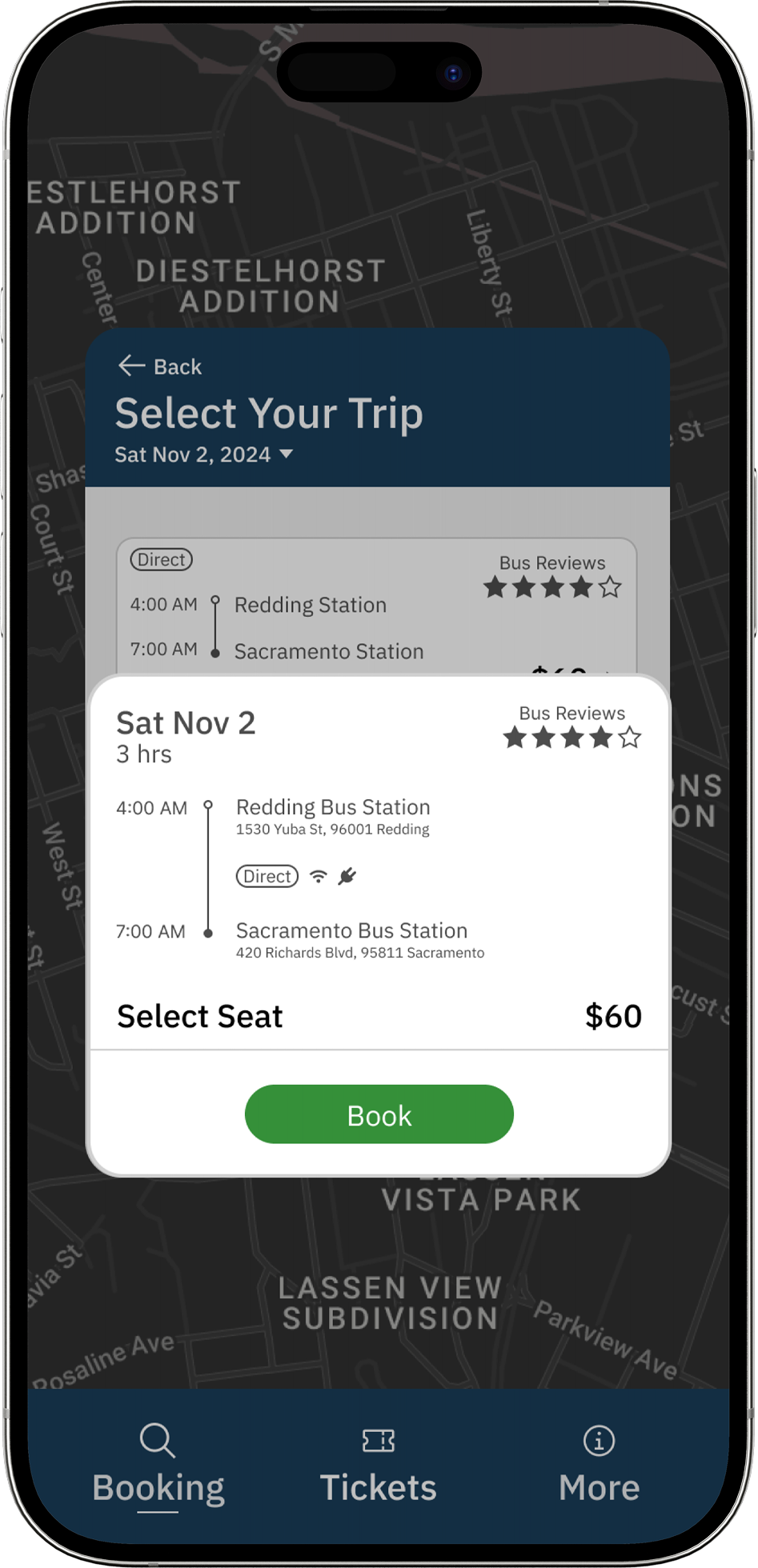 Greyhound trip details screen
