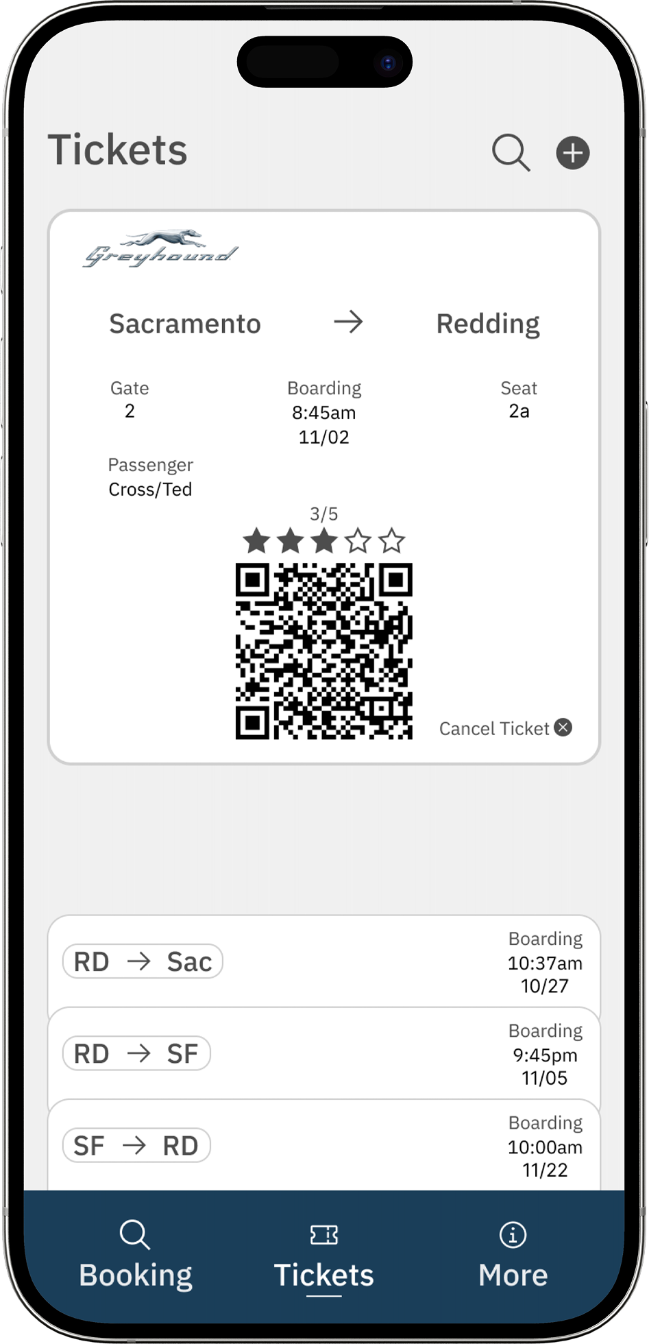 Greyhound digital tickets screen