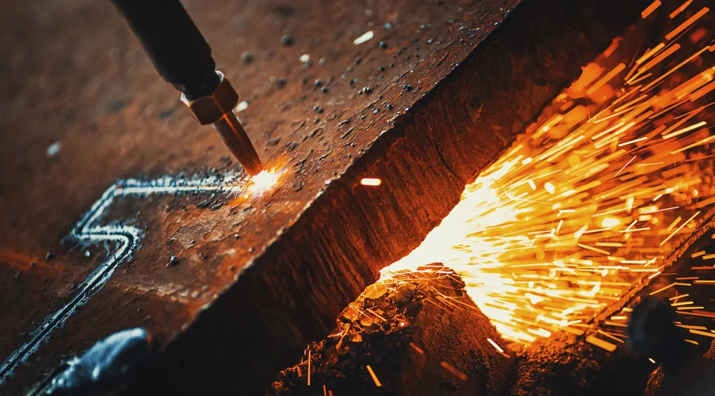 Metal fabrication with sparks flying