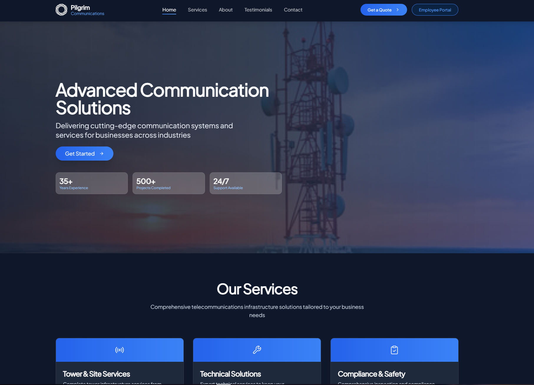 Pilgrim Communications website design
